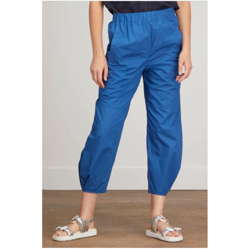 Tibi Calder Blue Cotton Barrel Leg Pants Elastic Waist Size M